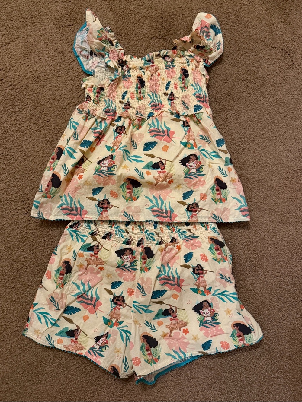 Disney Cream Floral & Character Print Two-Piece Dress Set with Teal Accents